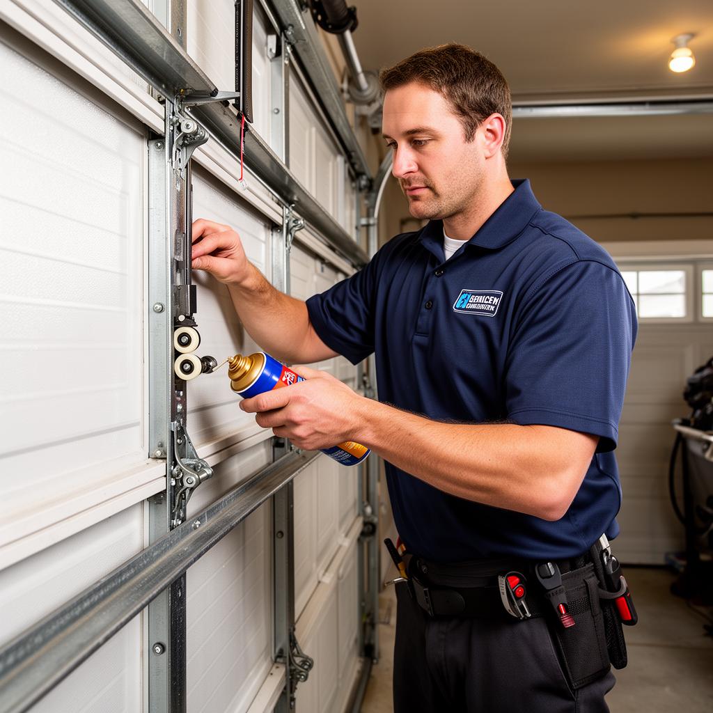 Professional garage door service technician at work